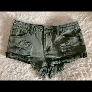 Distressed denim shorts